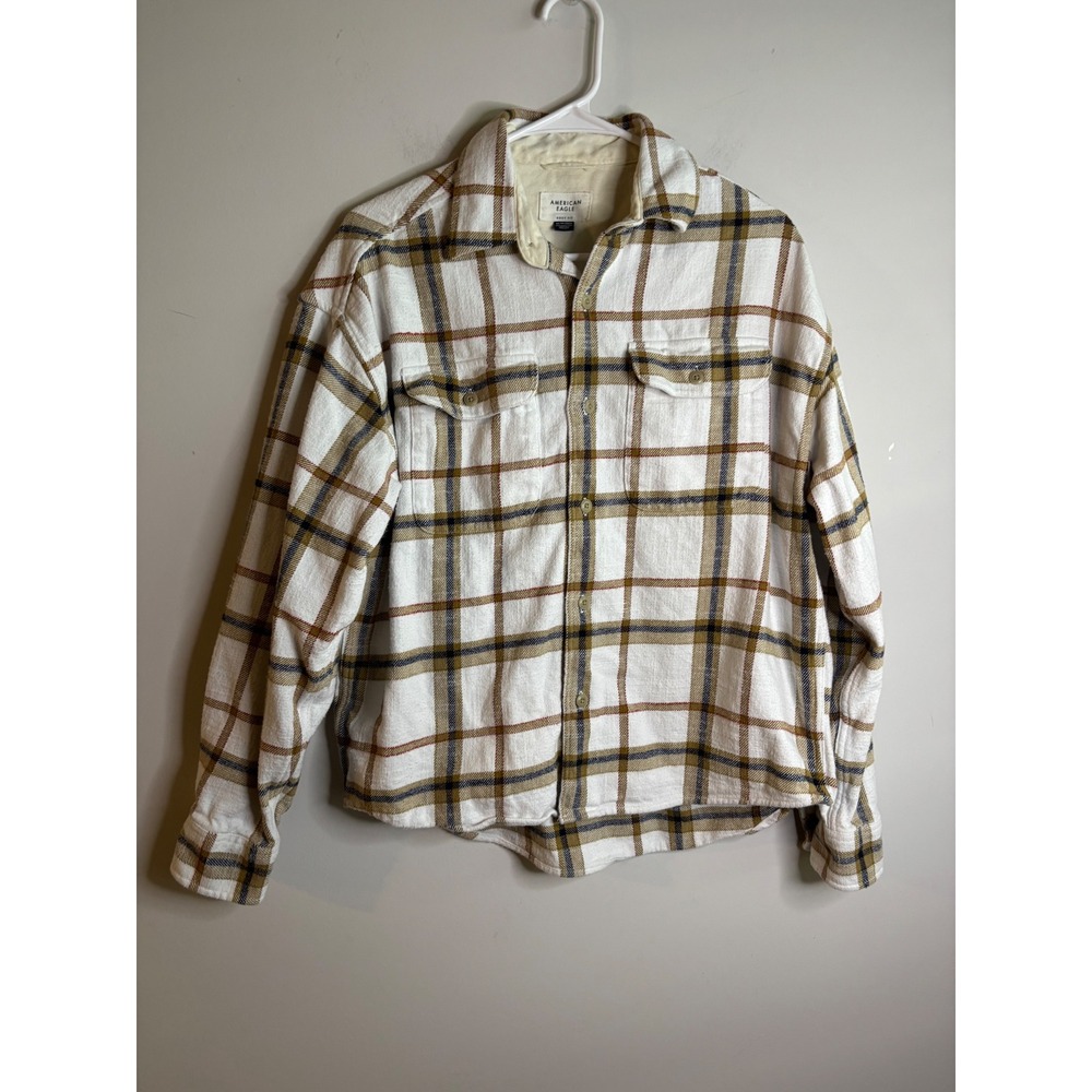 American Eagle White Plaid Flannel Shirt Women XS